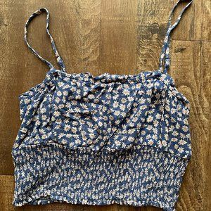 American Eagle Blue Floral Spaghetti Strap Crop Top